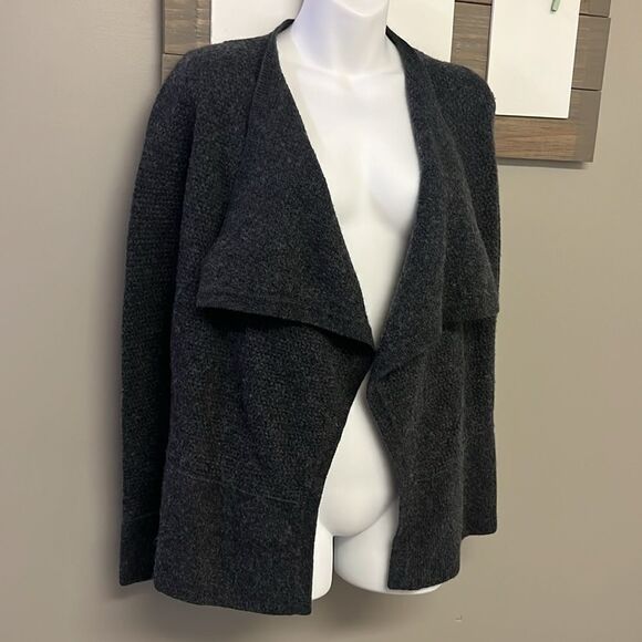 LOFT Heather Grey Cascading Open Wool Blend Long Sleeve Cardigan- Med - Picture 3 of 11